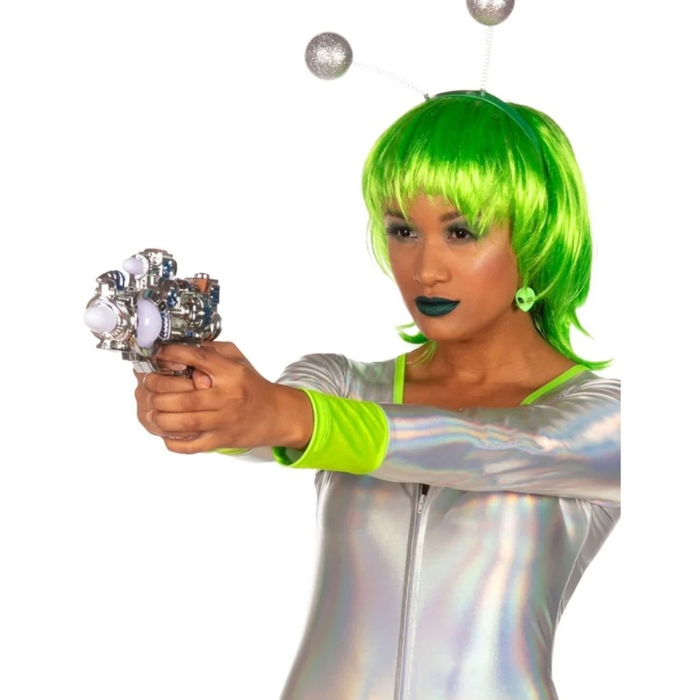 To Green Alien Costume with Silver Bodysuit